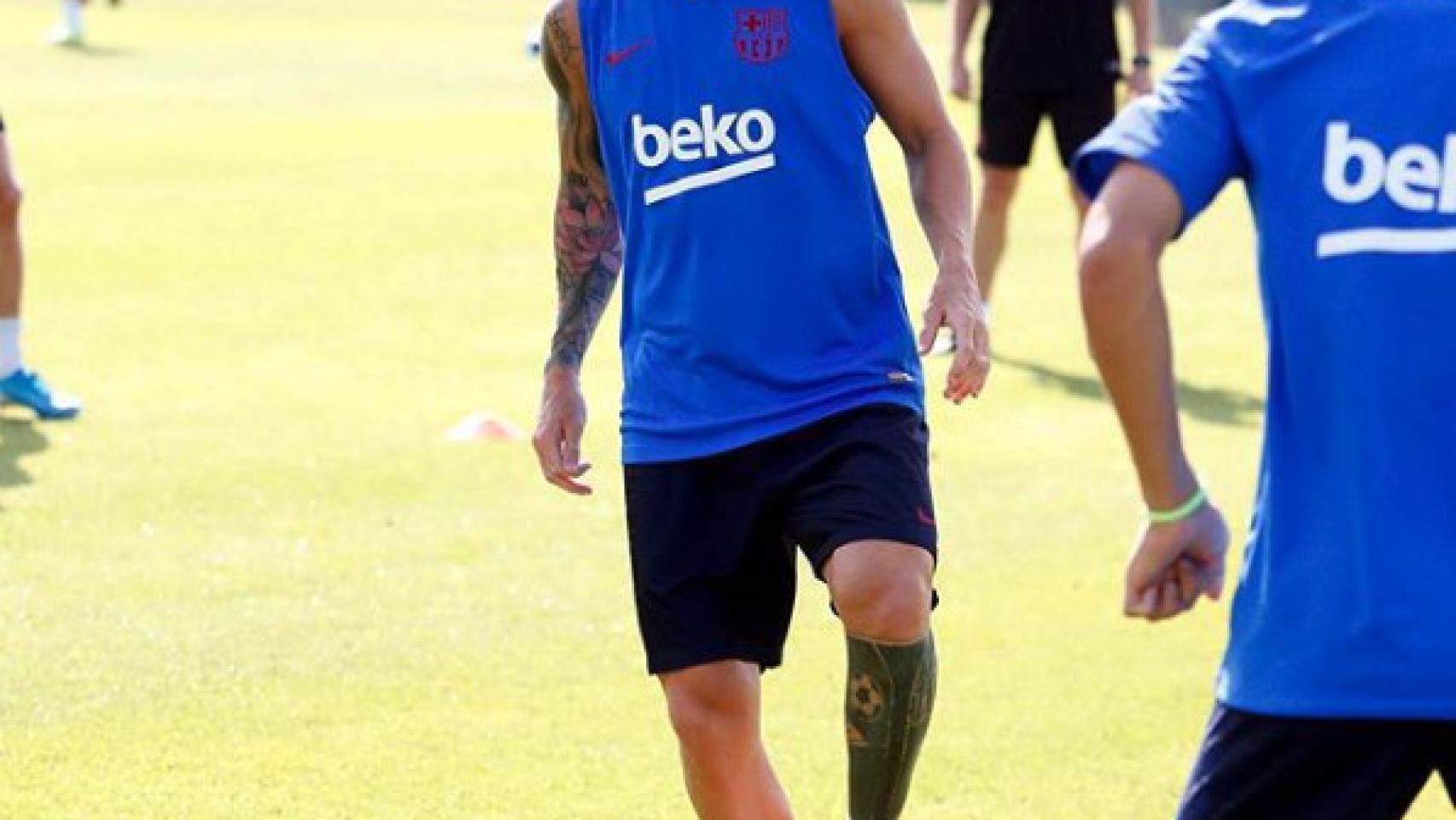 Messi, en un entrenamiento del Barcelona. Foto: Twitter (@FCBarcelona_es)