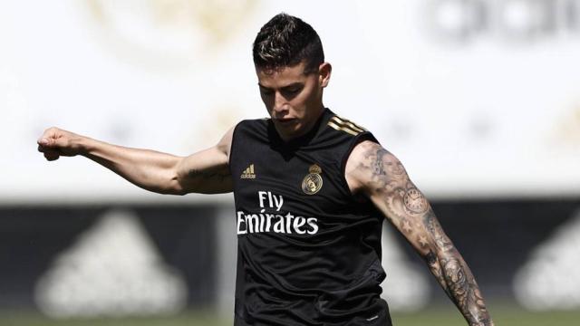 James Rodríguez, durante un entrenamiento del Real Madrid