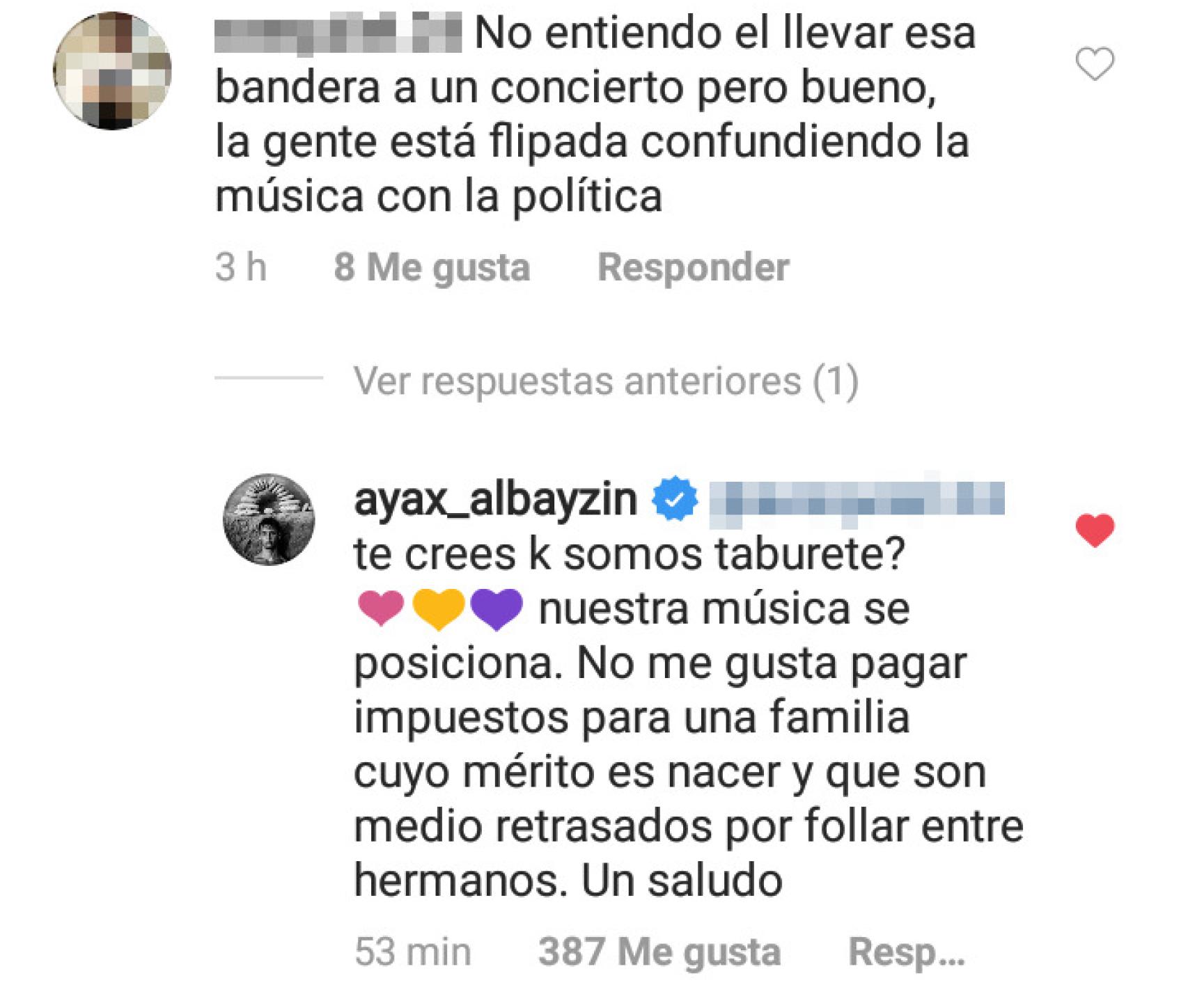 Respuesta de Ayax en su cuenta de Instagram.
