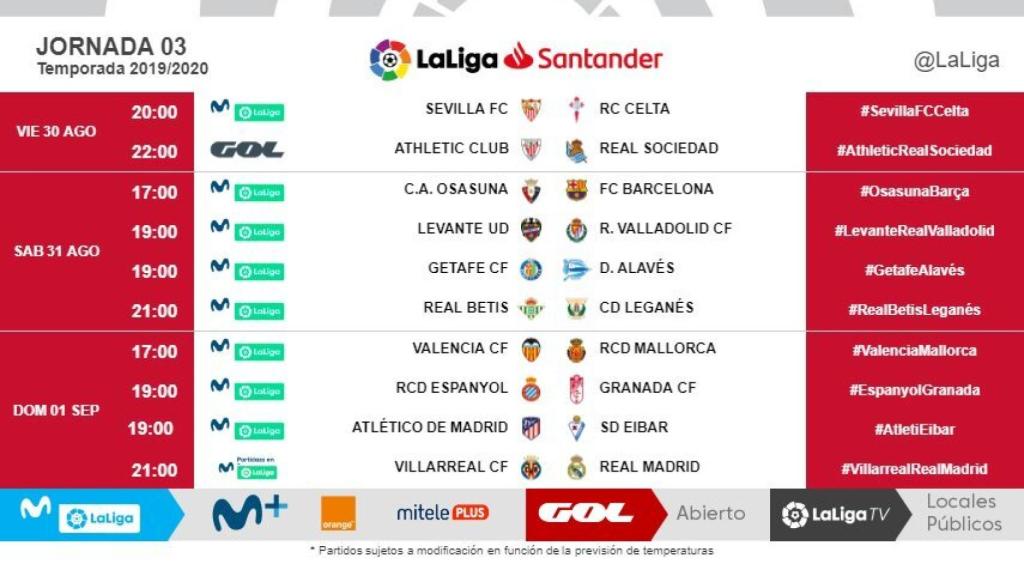 Horarios de la jornada 3 de La Liga