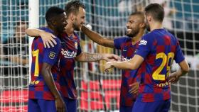 Los jugadores del Barça celebran un gol al Nápoles. Foto: Twitter (@FCBarcelona_es)