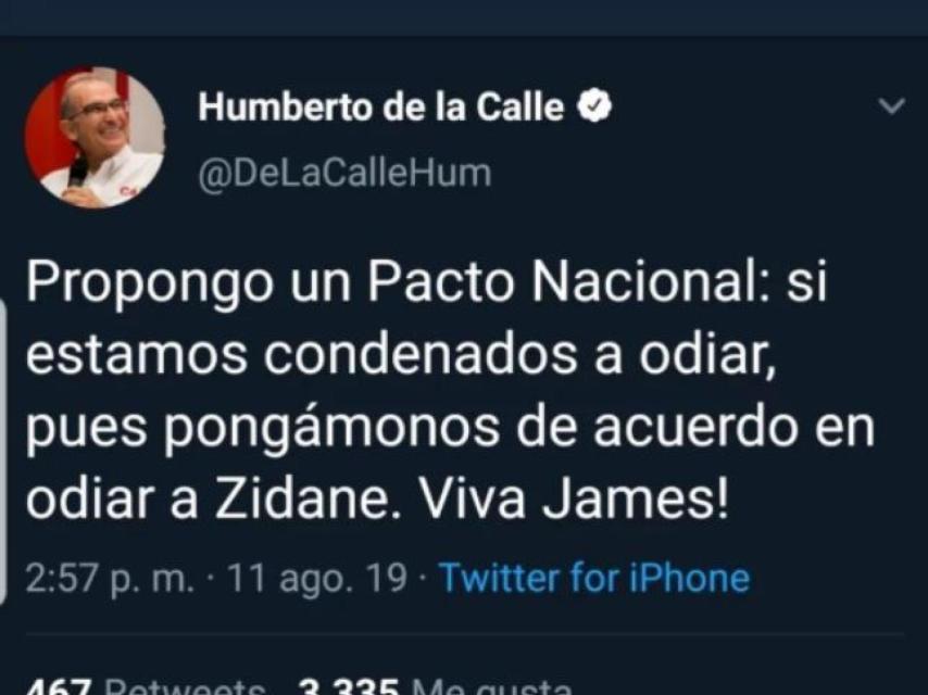 El tuit de Humberto de la Calle sobre Zidane