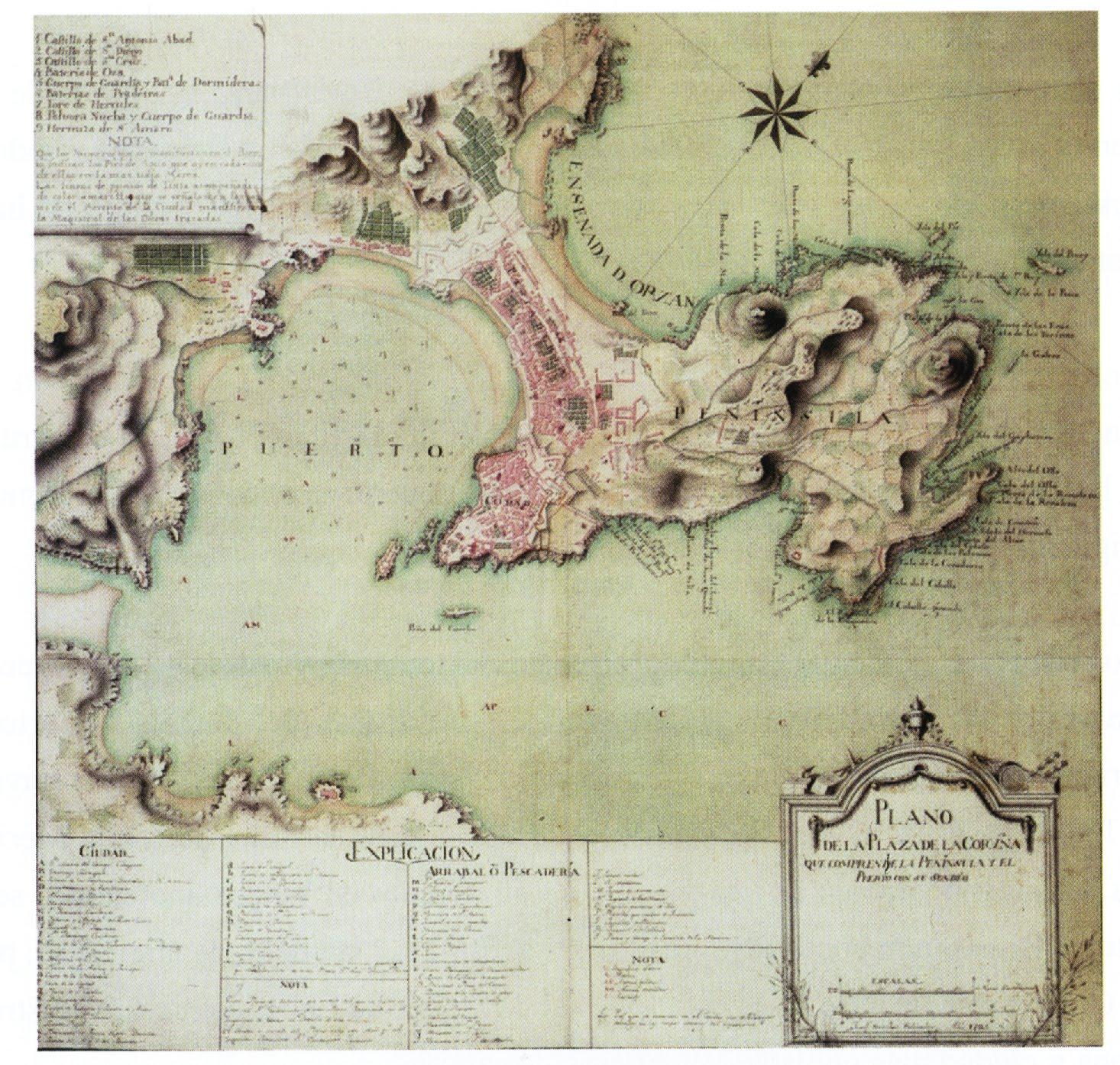 A Coruña en 1785 (Plano de Josef Sánchez Salvador)
