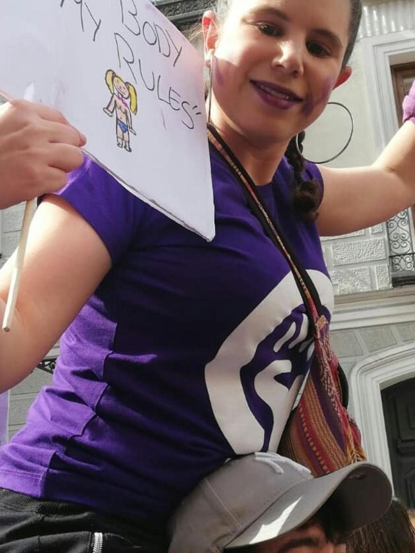 Carla Vigo en la manifestación feminista del 8 de marzo en Madrid.
