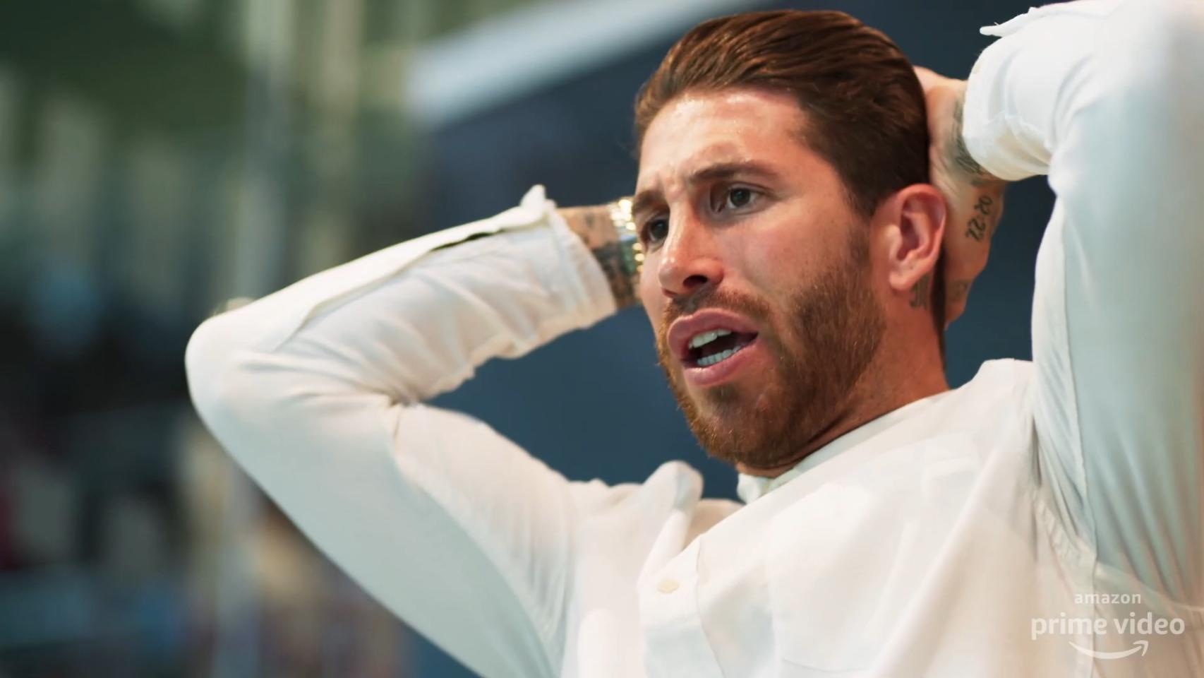 Sergio Ramos en su palco privado del Santiago Bernabéu viendo al Real Madrid