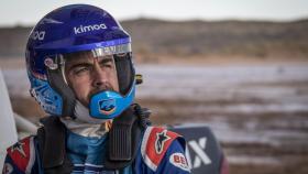 Fernando Alonso pilotando el Toyota Hilux del Dakar en Namibia