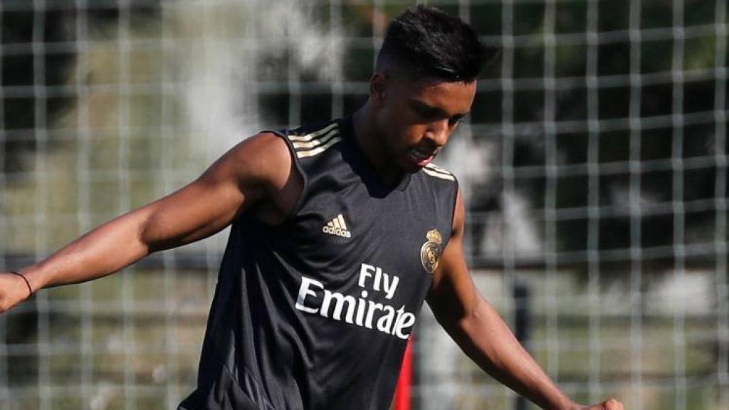 Rodrygo, en un entrenamiento del Real Madrid