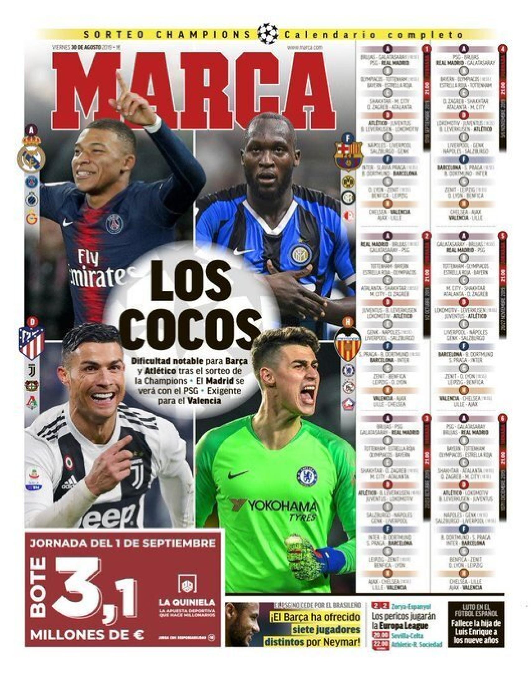 La portada del diario MARCA (30/08/2019)