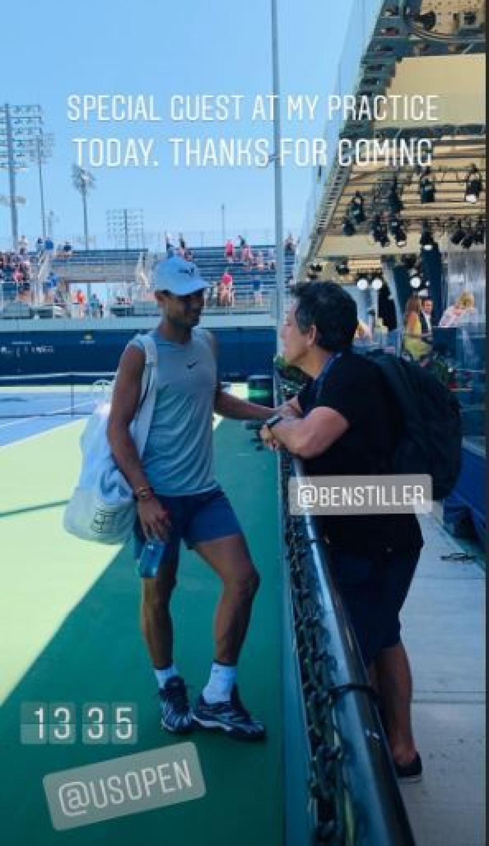 Ben Stiller visita a Nadal en un entreno del US Open. Foto: (@rafaelnadal)