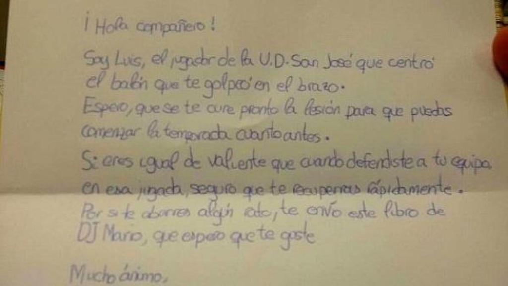 Carta de Luis, jugador del UD San José