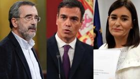 Manuel Cruz, Pedro Sánchez y Carmen Montón en tres fotos de archivo.