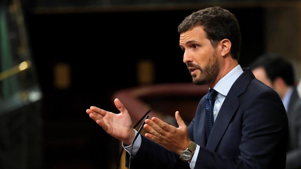 El líder del Partido Popular, Pablo Casado, durante su intervención este miércoles en el Congreso.