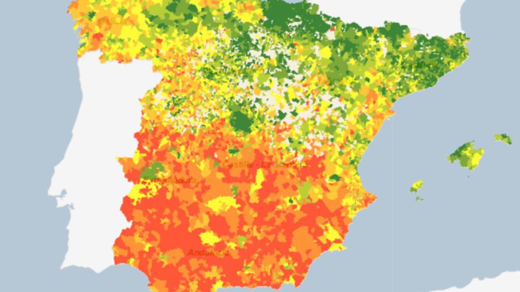 Captura de pantalla de uno de los mapas del INE sobre la renta de los españoles.