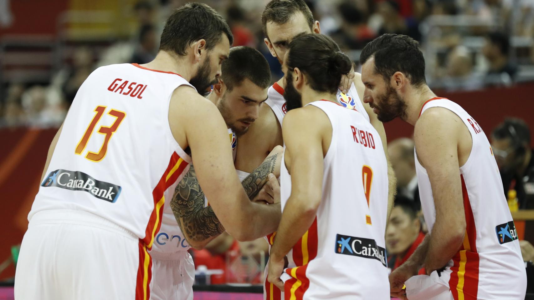 Jugadores de la selección española de baloncesto durante un encuentro del Mundial de China 2019