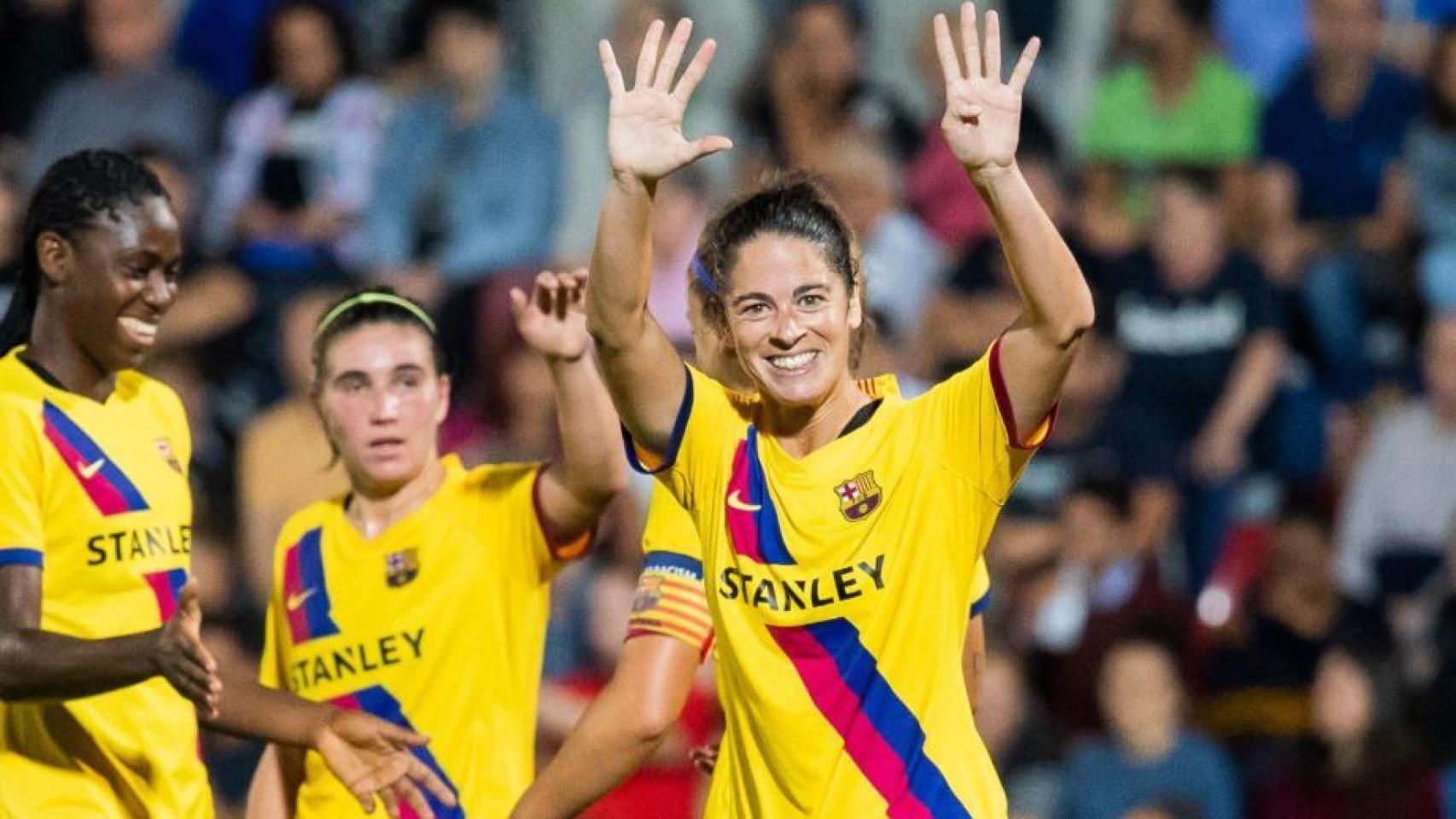 Marta Torrejón celebrando su tanto ante la Juventus. Foto: Twitter (@FCBfemeni)