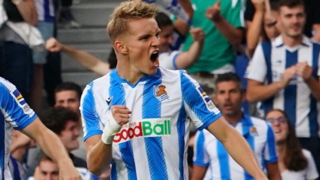 Odegaard celebra un gol con la Real Sociedad. Foto: Twitter (@RealSociedad)