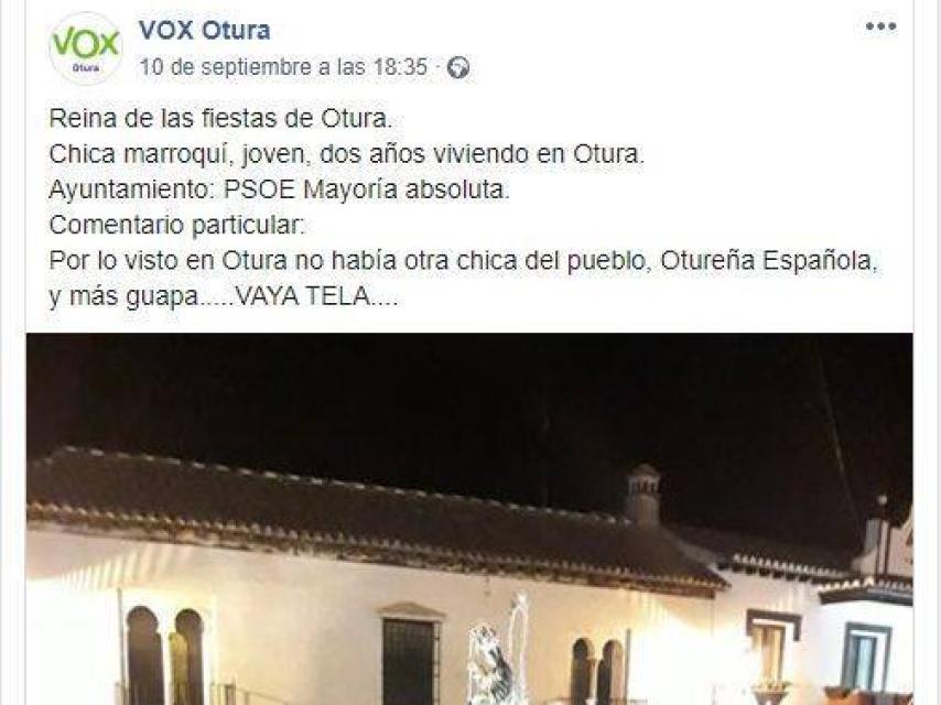 El comentario xenófobo de VOX, que luego borró.