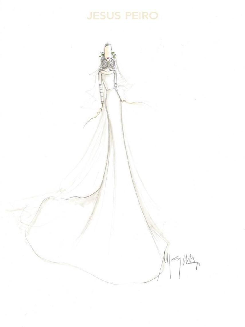 Boceto del vestido de novia diseñado por Jesús Peiro para Sandra Gago.