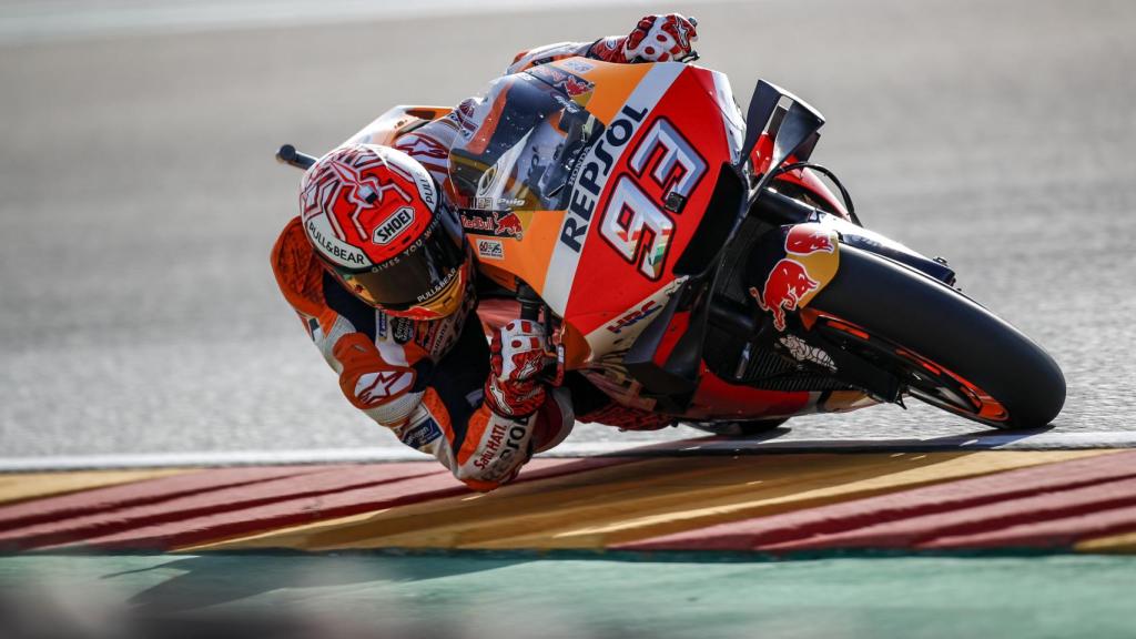 Marc Márquez, durante la sesión de clasificación del Gran Premio de Aragón, en MotorLand.