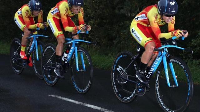 España, durante el Mundial de Yorkshire. Foto: Twitter (@RFECiclismo)