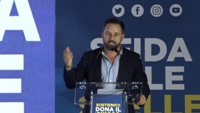 Santiago Abascal, en el mitin de los Hermanos de Italia.