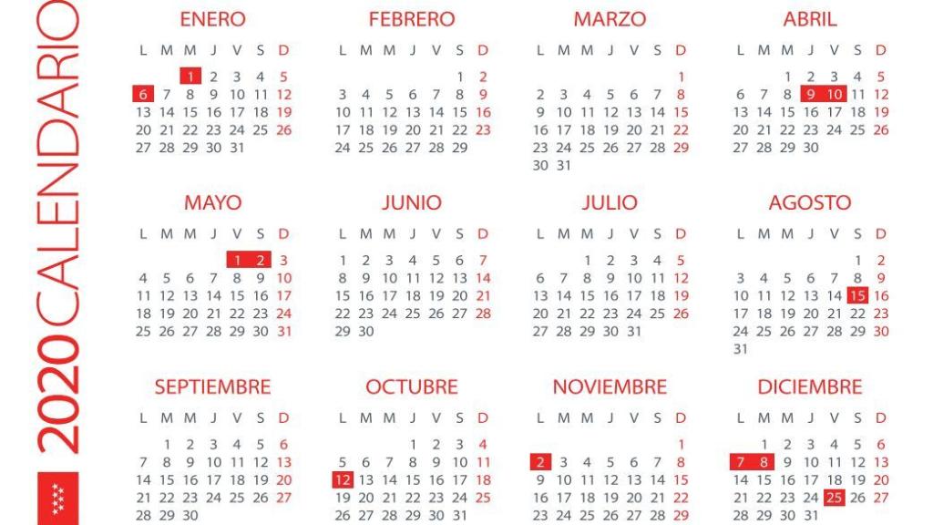 Este es el calendario de festivos de la Comunidad de Madrid para el año 2020