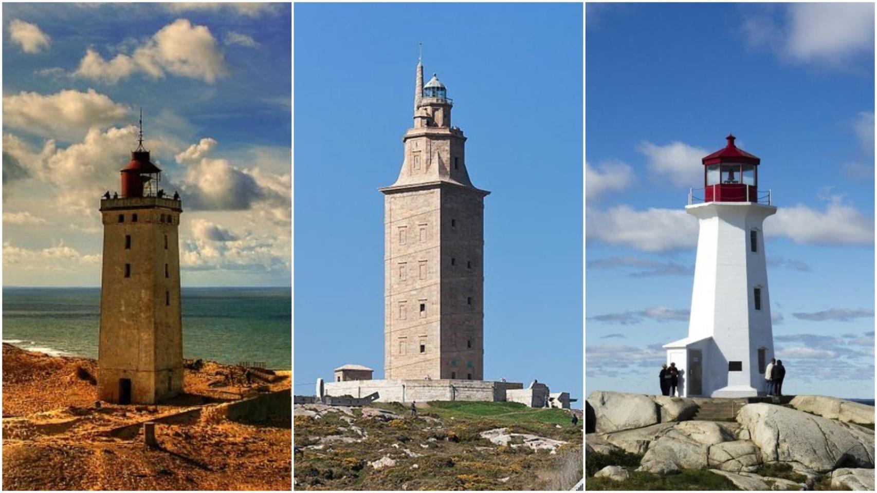 Rubjerg Knude en Dinamarca, la Torre de Hércules de A Coruña y el faro Peggy’s Point de Canadá
