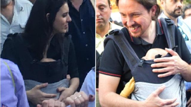 Irene Montero y Pablo Iglesias con su hija Aitana en la manifestación por el clima.