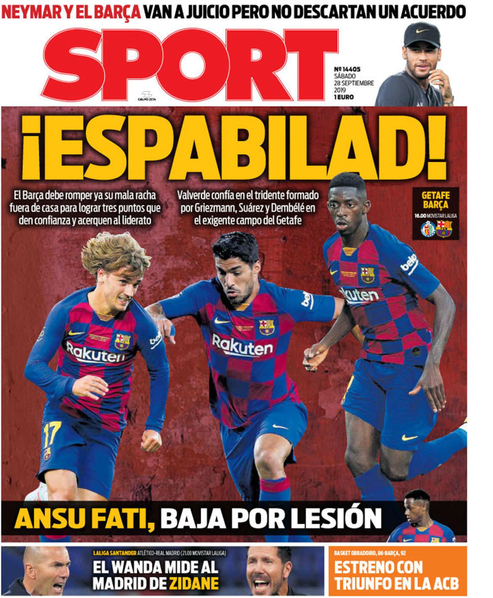 Portada Sport (28/09/2019)