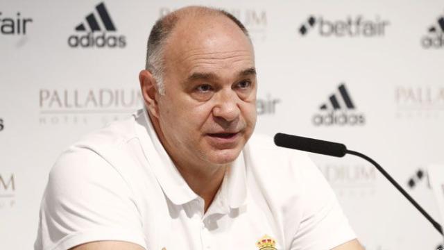 Pablo Laso, en rueda de prensa con el Real Madrid