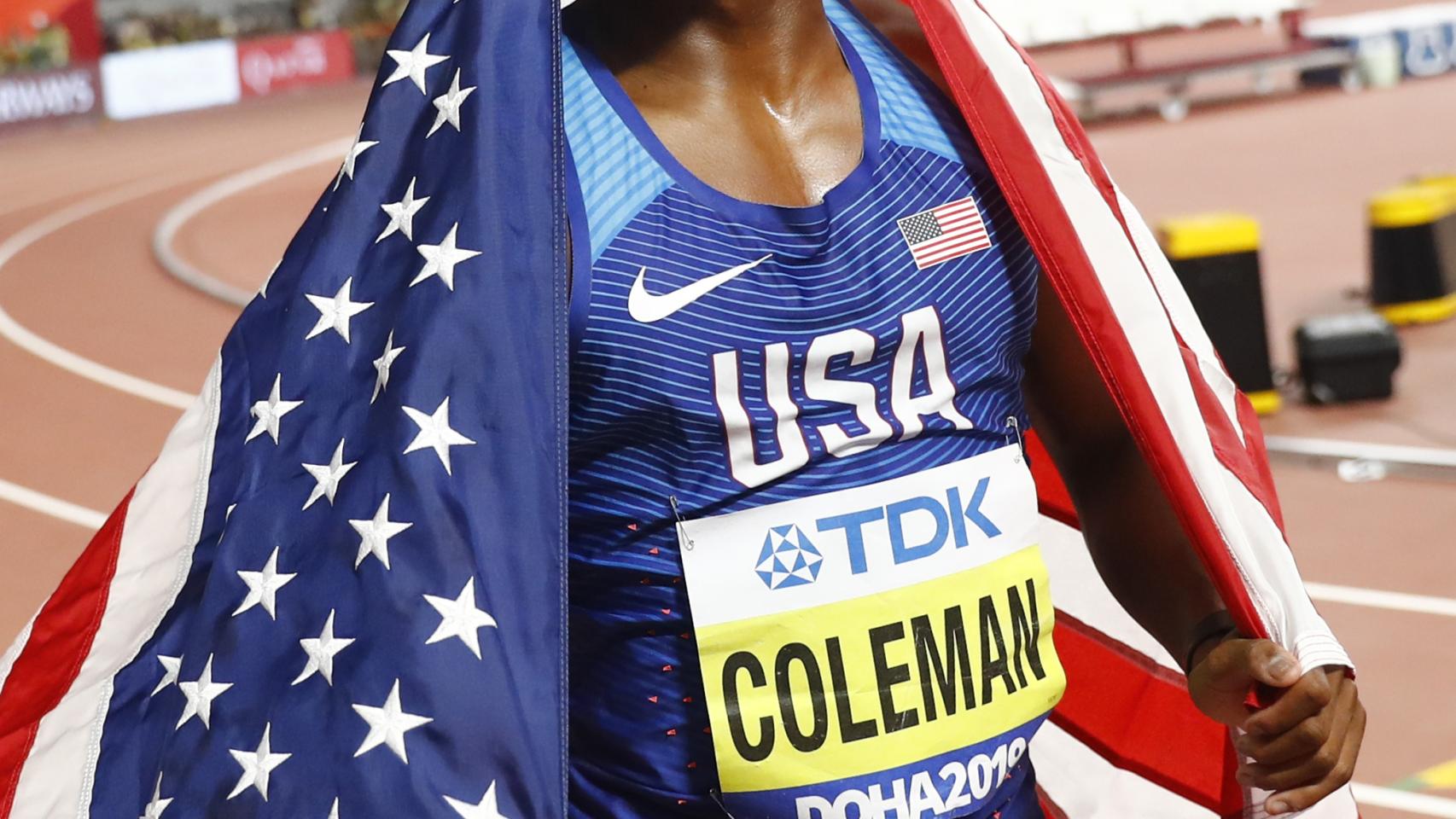 Coleman, tras ganar el oro en los 100 metros de Doha