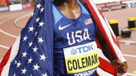 Coleman, tras ganar el oro en los 100 metros de Doha
