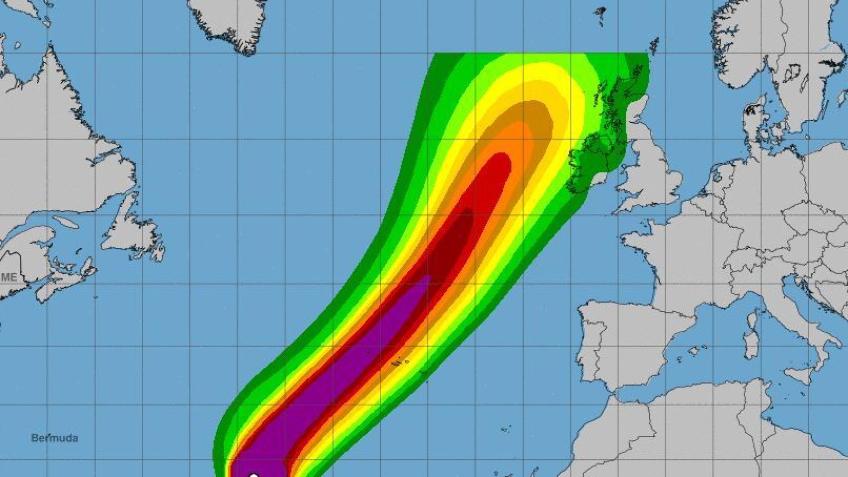 Una imagen de la previsión de la velocidad de los vientos del huracán Lorenzo.
