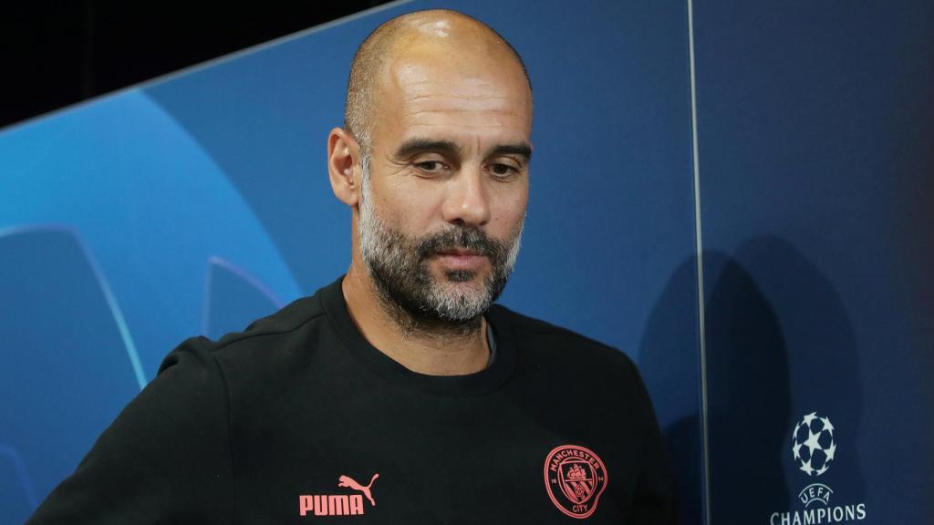 Pep Guardiola, en rueda de prensa de la Champions League