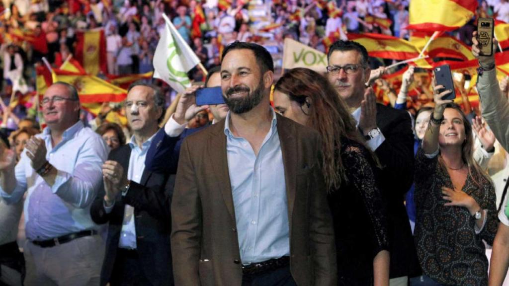 El presidente de Vox, Santiago Abascal, en el mitin de Vistalegre de 2018.