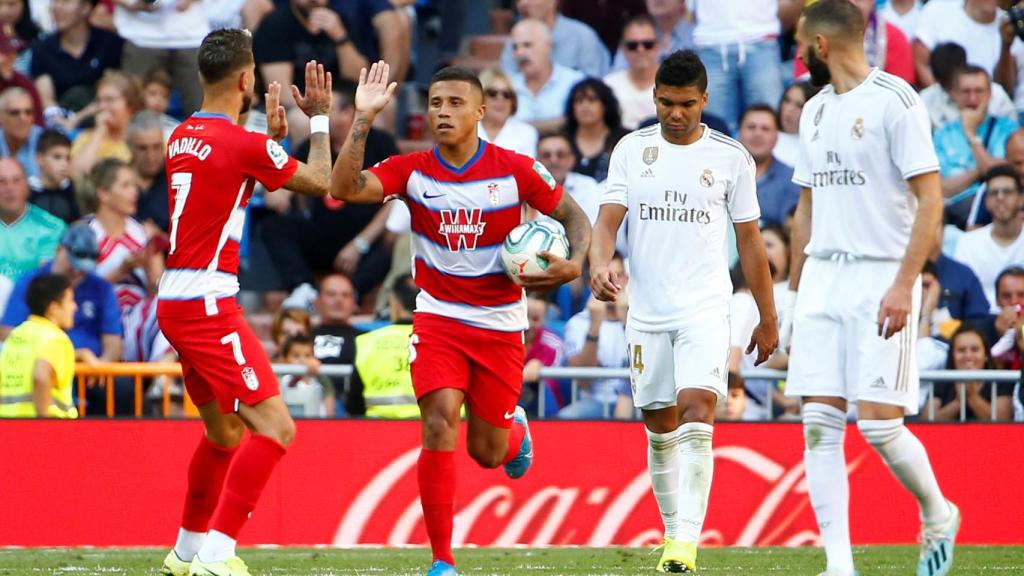 Darwin Machis celebra el gol de penalti al Madrid