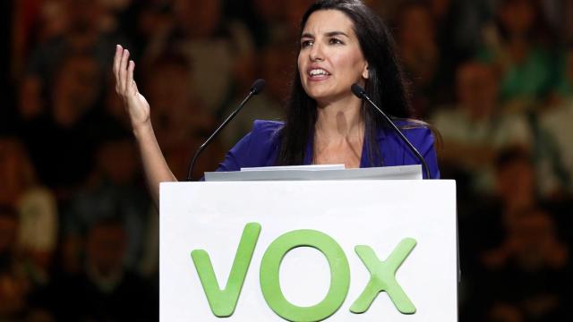 La presidenta del Vox en Madrid, Rocío Monasterio, en el Palacio de Vistalegre.