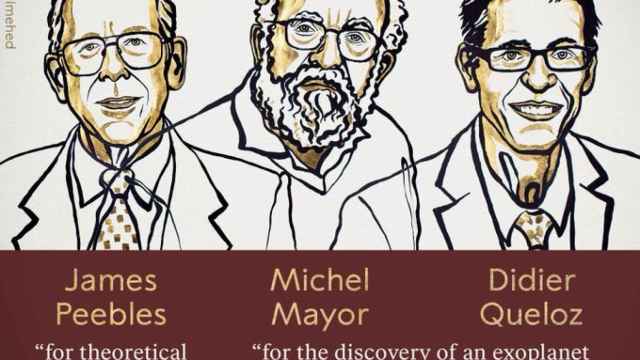 James Peebles, Michel Mayor y Didier Queloz,  Nobel de Física 2019.