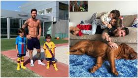 Lionel Messi con sus hijos Mateo y Thiago