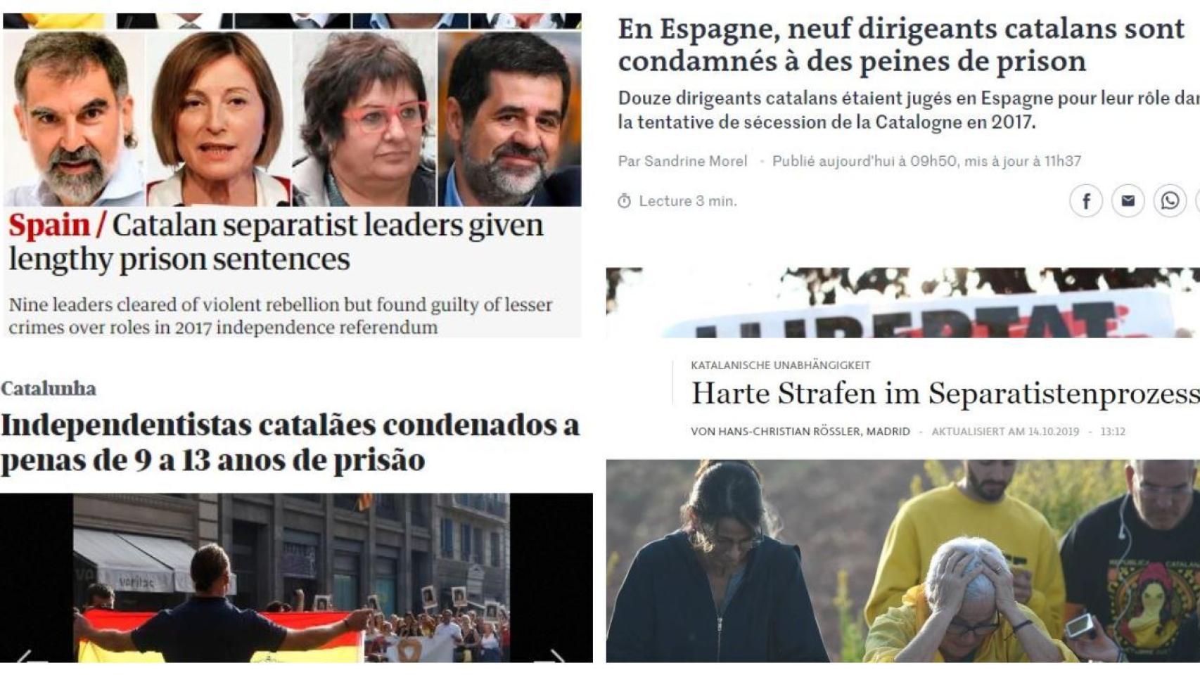 Portadas de medios internacionales sobre el 'procés'.