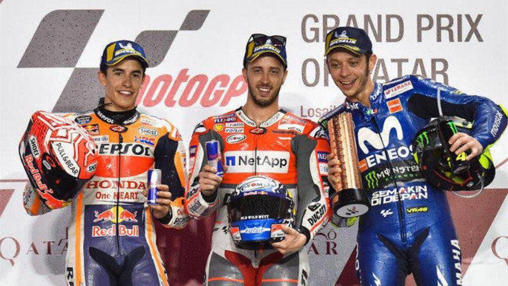 Márquez, Dovizioso y Rossi.