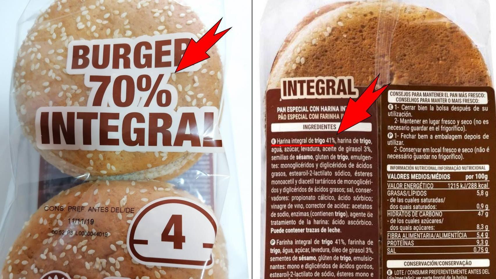 El pan de hamburguesa 70% natural de Hacendado solo tiene un 41% de harina integral