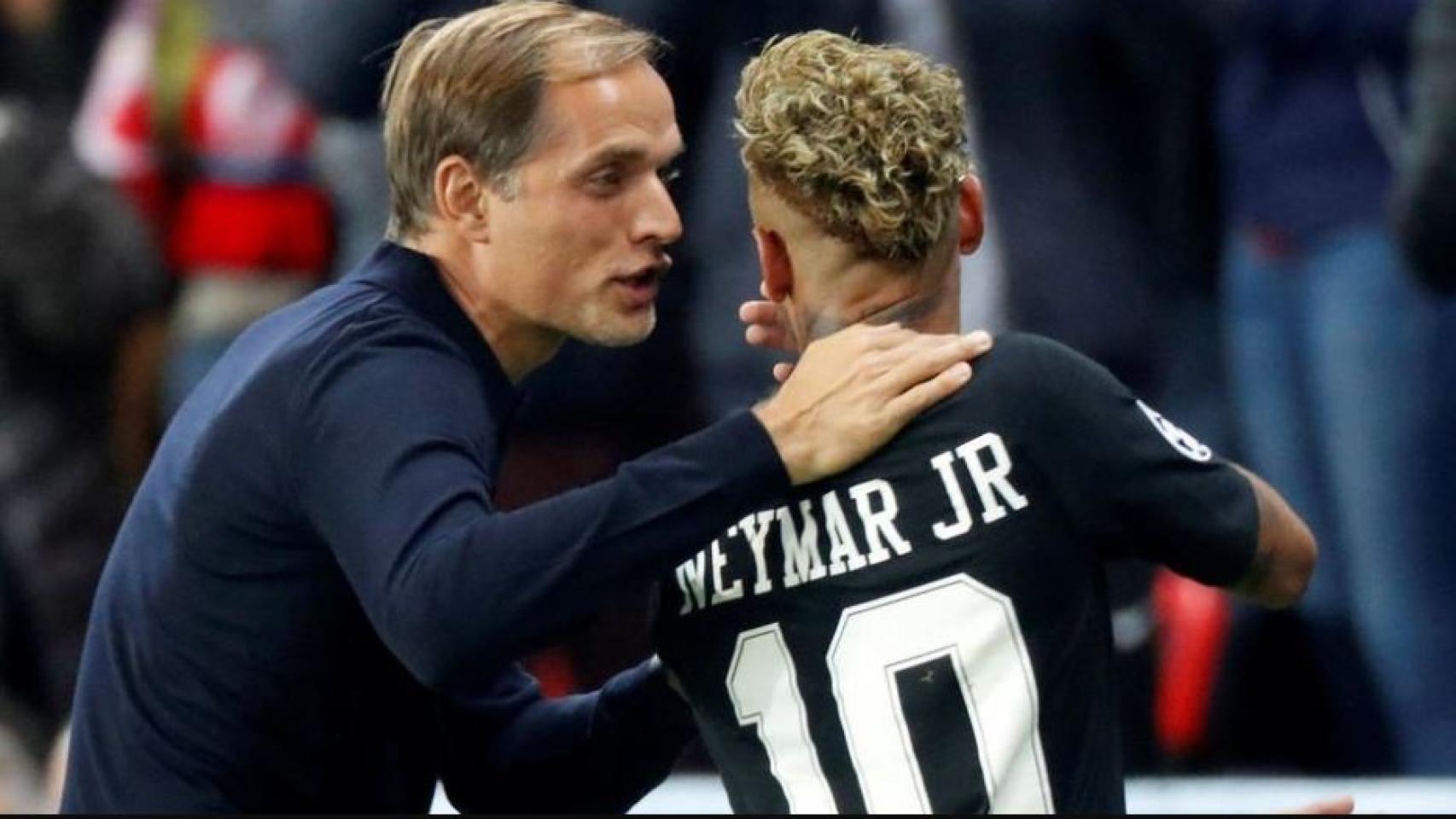 Neymar  y Tuchel en un partido.