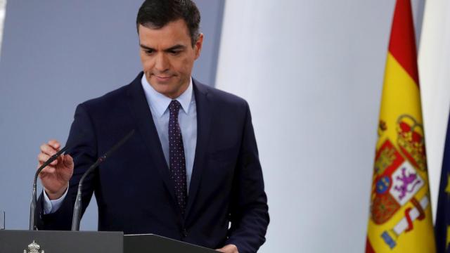 Pedro Sánchez, el lunes durante su intervención en Moncloa.