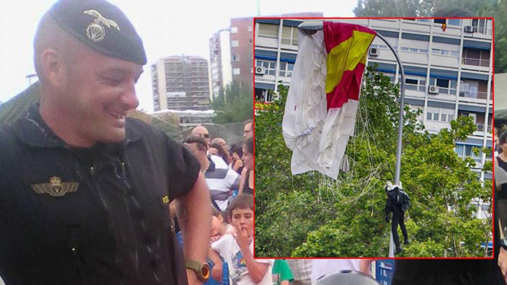 Luis Fernando Pozo, el cabo primero que se quedó enganchado en la farola, en un acto de las Fuerzas Armadas, en 2015.