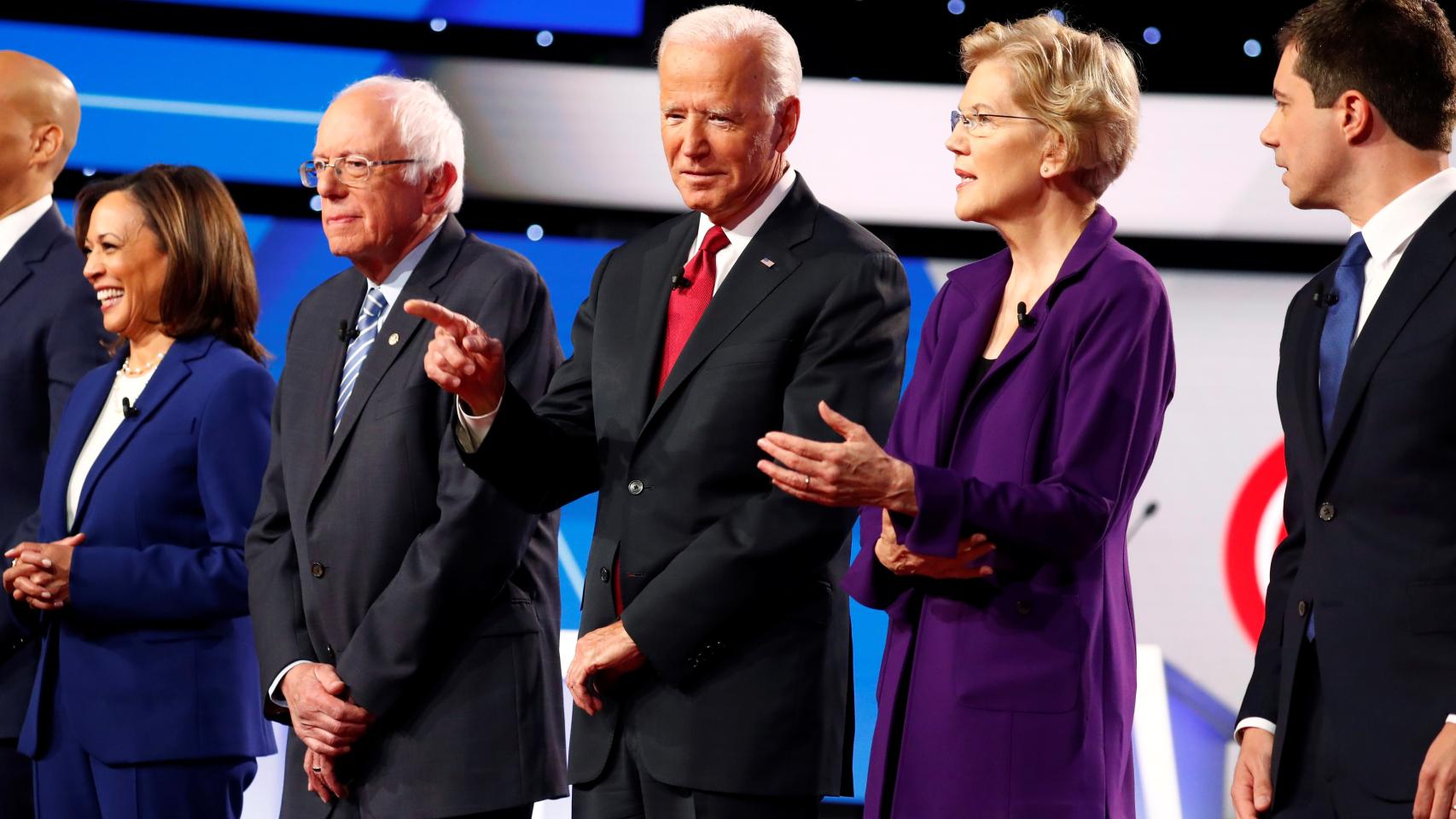 Harris, Sanders, Biden, Warren y Buttigieg.