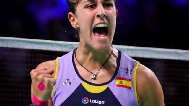 Carolina Marín celebra el pase a semifinales en el Open de Dinamarca