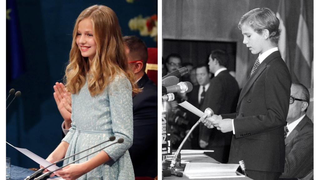 La Princesa  Leonor y el rey Felipe VI cuando debutaron en los Premios Princesa de Asturias.