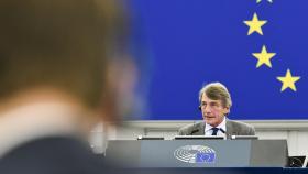 El presidente de la Eurocámara, David Sassoli, durante la apertura del pleno este lunes en Estrasburgo