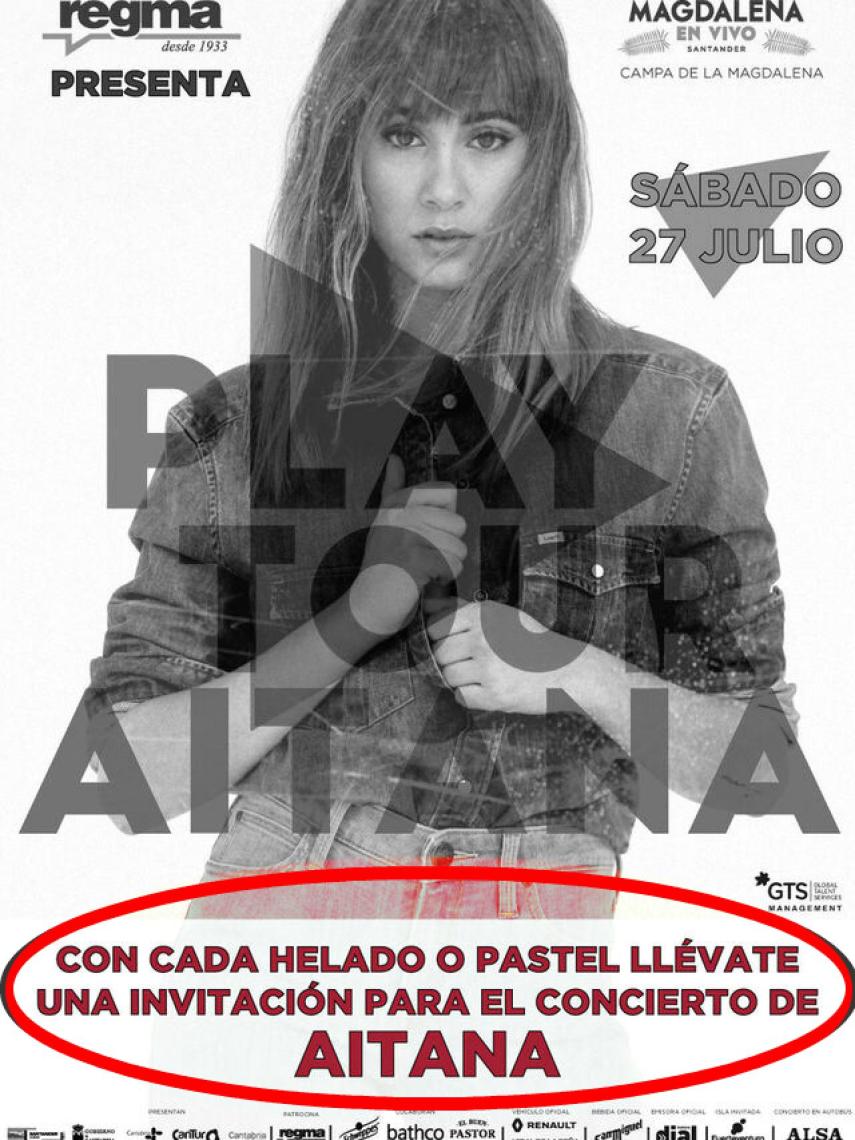 Cartel de la gira de Aitana en el que se muestra cómo se regalan entradas con la compra de un helado.